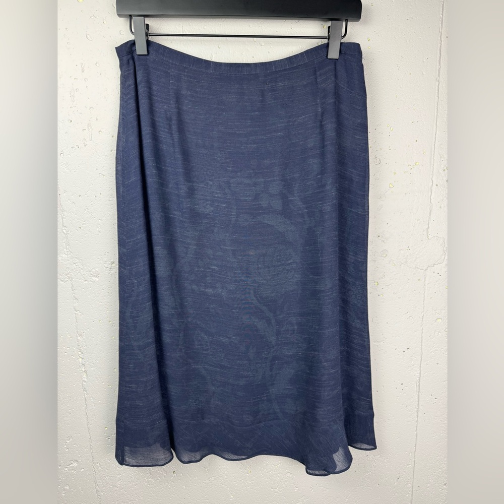 Jaeger Women’s Vintage Floral Heathered Navy Trumpet Pencil Skirt Flax blend 10 - Picture 4 of 14